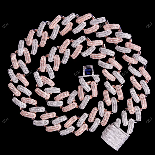 VVs Moissanite Two Tone Miami Cuban Link Chain CustomDiamJewel