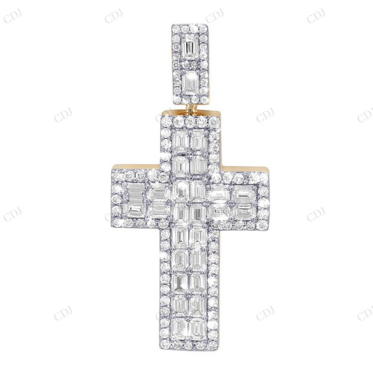 2 Inch Emerald Cut Lab Grown Diamond Gold Cluster Cross Pendant Hip Hop Pendent CustomDiamJewel