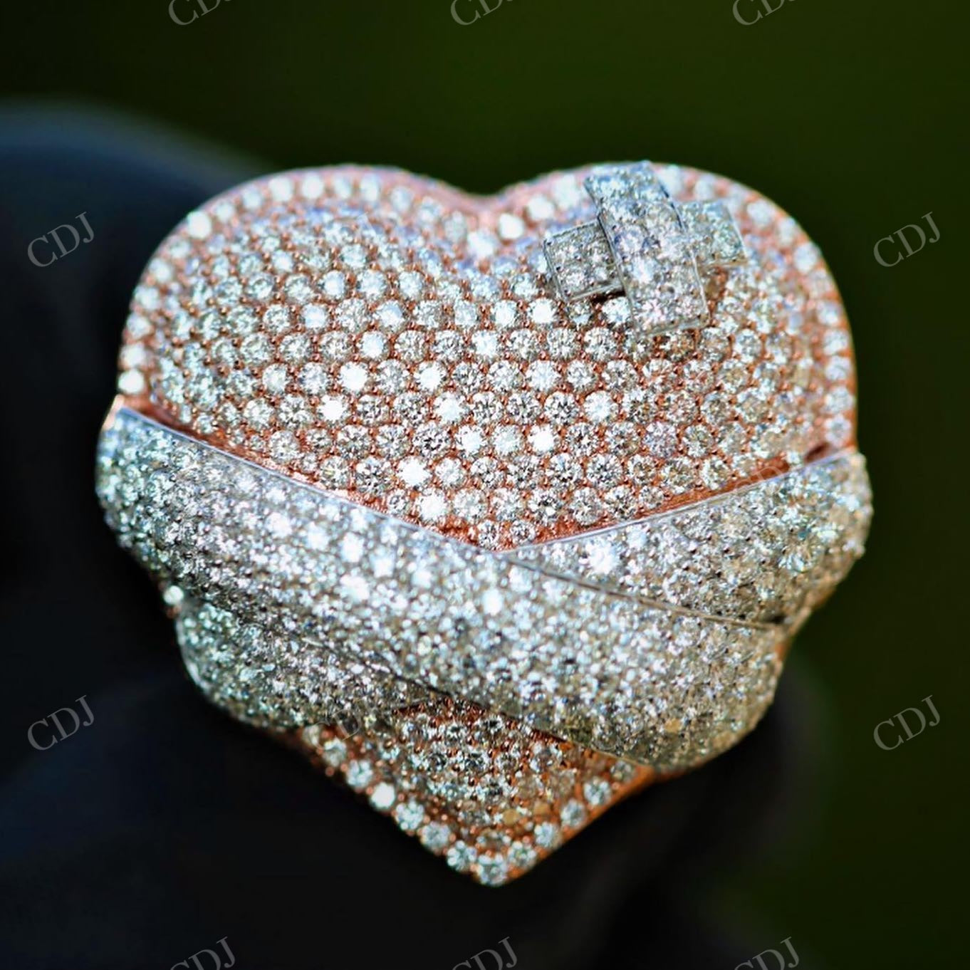 Fully Iced Out Heart Two Tone Diamond Pendant hip hop jewelry CustomDiamJewel