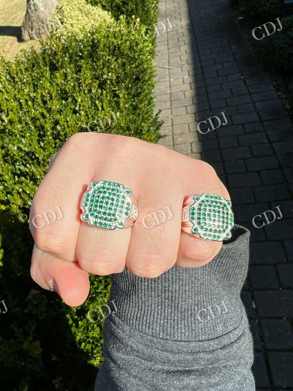 Green Emerald Hip Hop Diamond Ring  customdiamjewel   