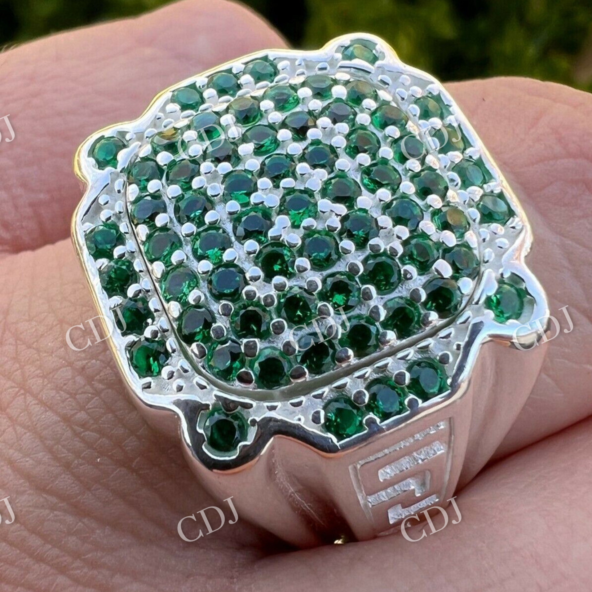 Green Emerald Hip Hop Diamond Ring  customdiamjewel   