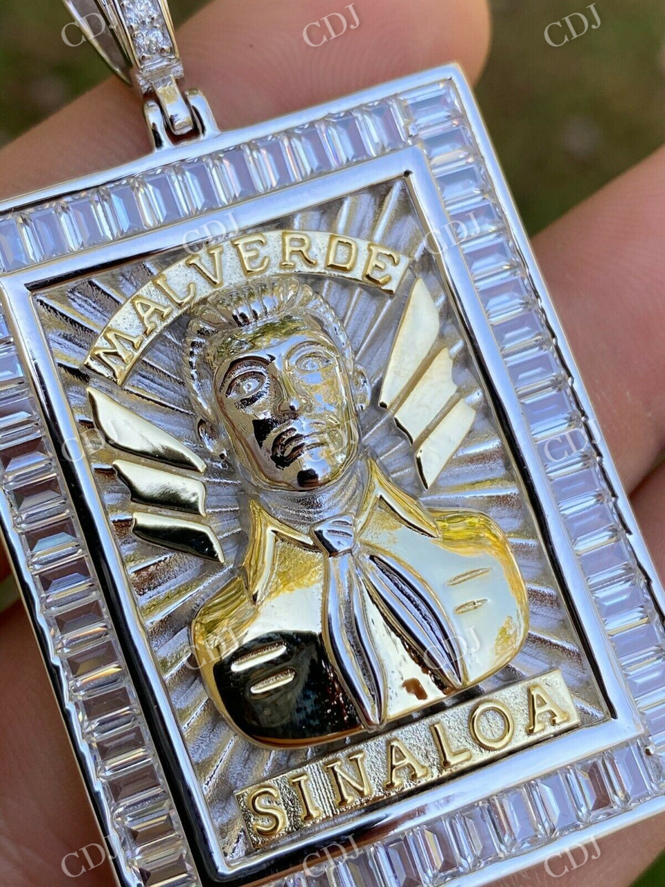 Gold Iced Jesus Malverde Pendant  customdiamjewel   