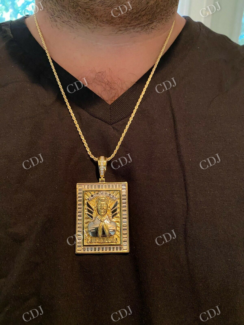 Gold Iced Jesus Malverde Pendant  customdiamjewel   