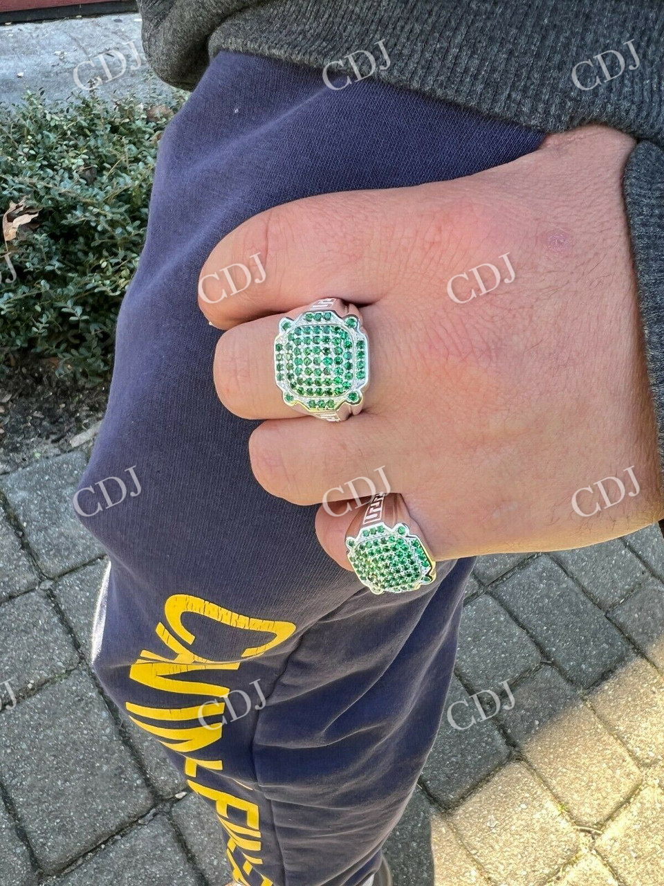 Green Emerald Hip Hop Diamond Ring  customdiamjewel   