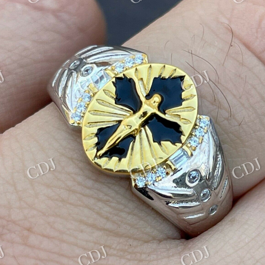 Jesus On Cross Ring 14k Gold & Enamel Finish For Mens  customdiamjewel   