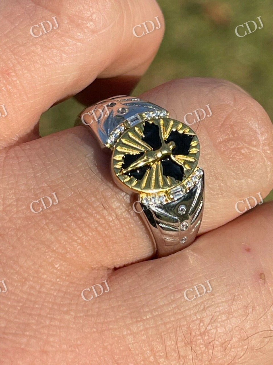 Jesus On Cross Ring 14k Gold & Enamel Finish For Mens  customdiamjewel   