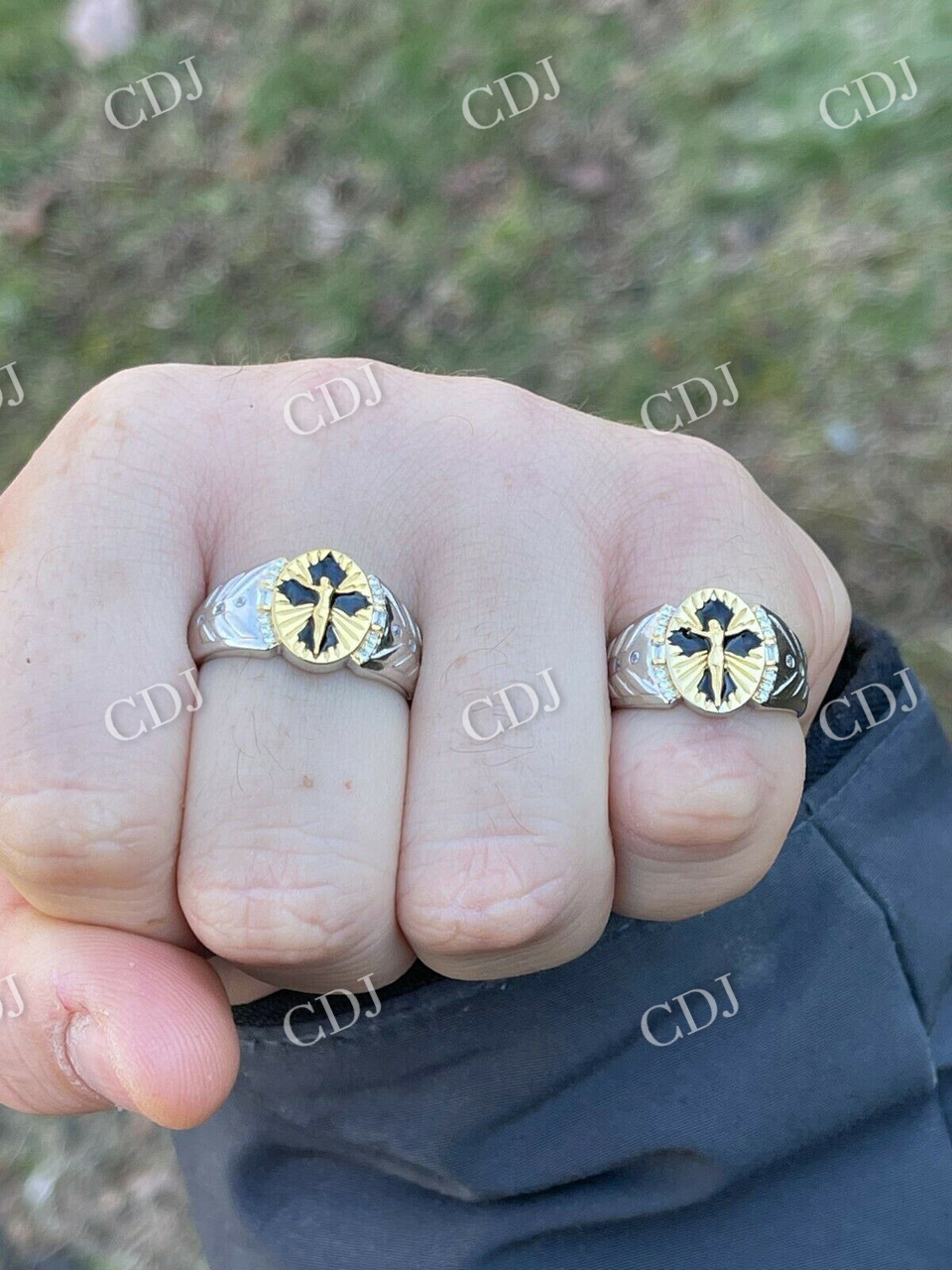 Jesus On Cross Ring 14k Gold & Enamel Finish For Mens  customdiamjewel   