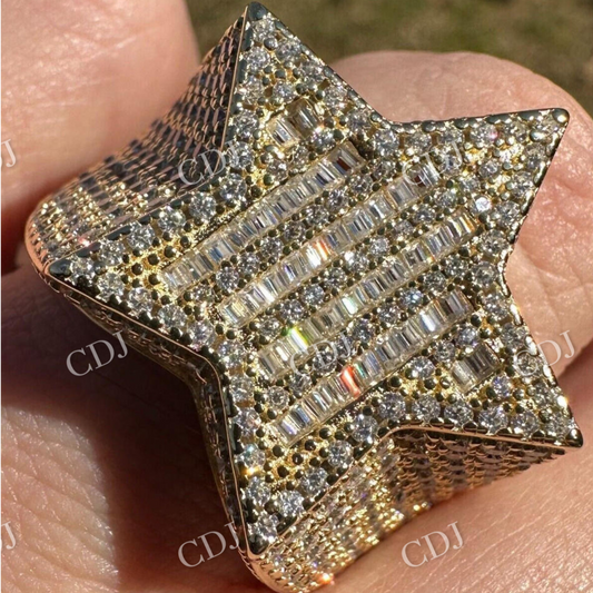 14k Gold Ice Out Real Iced Baguette 3D Star Ring  customdiamjewel   
