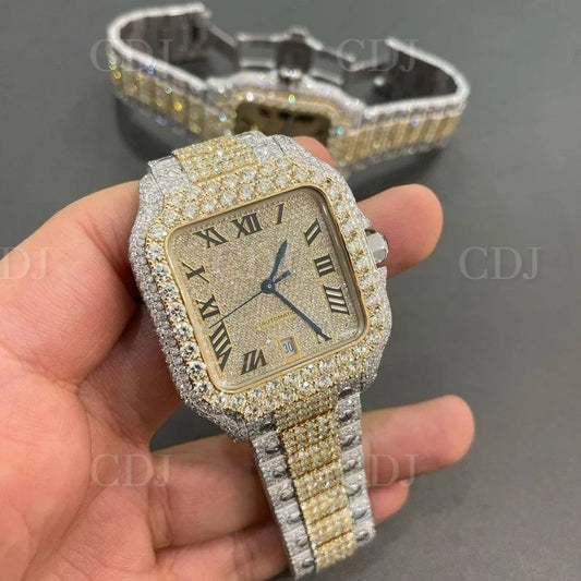Custom bling Yellow White Cartier Santos Modified Men's Watch customdiamjewel