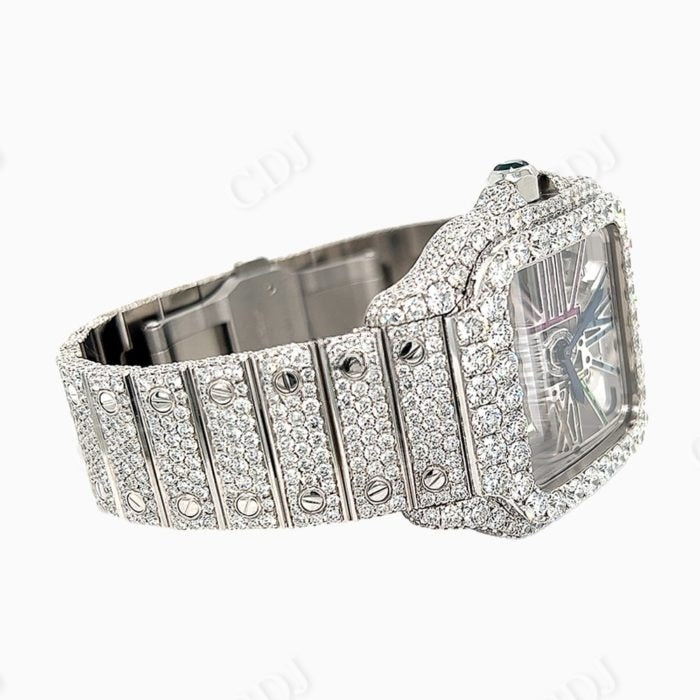 Rainbow Fully Iced Out Custom Cartier Moissanite Watch customdiamjewel