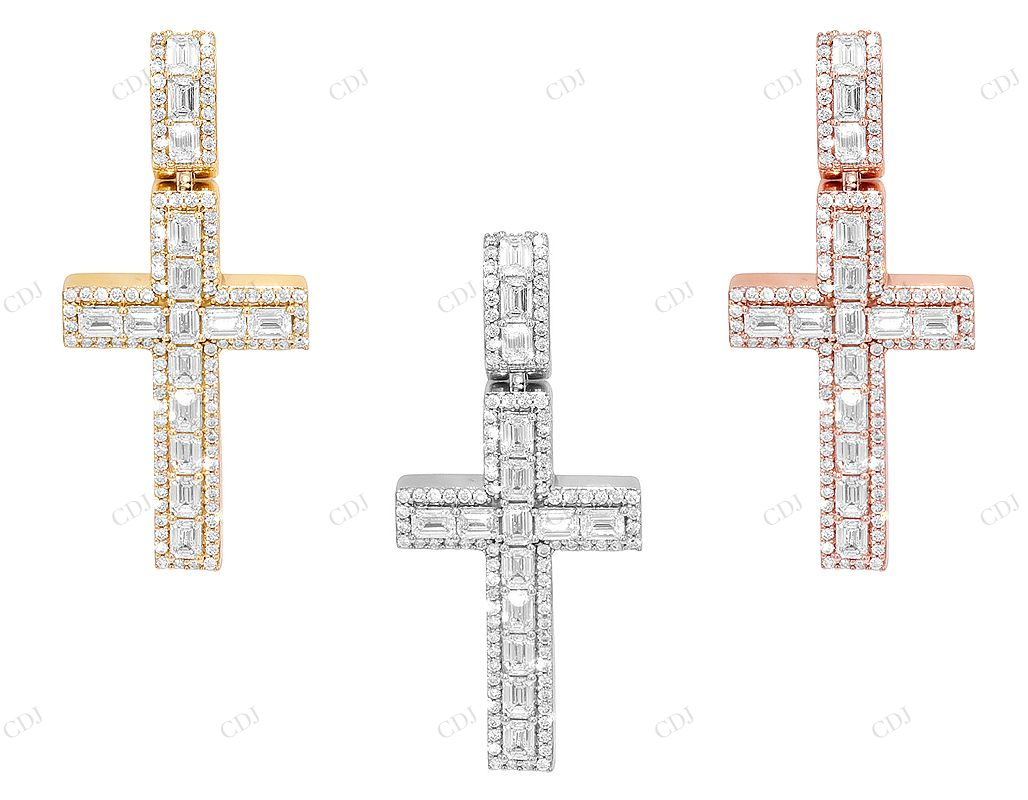 2.25 Inch Single Row Lab Grown Diamond 14K Gold Cross Pendant Hip Hop Pendent CustomDiamJewel