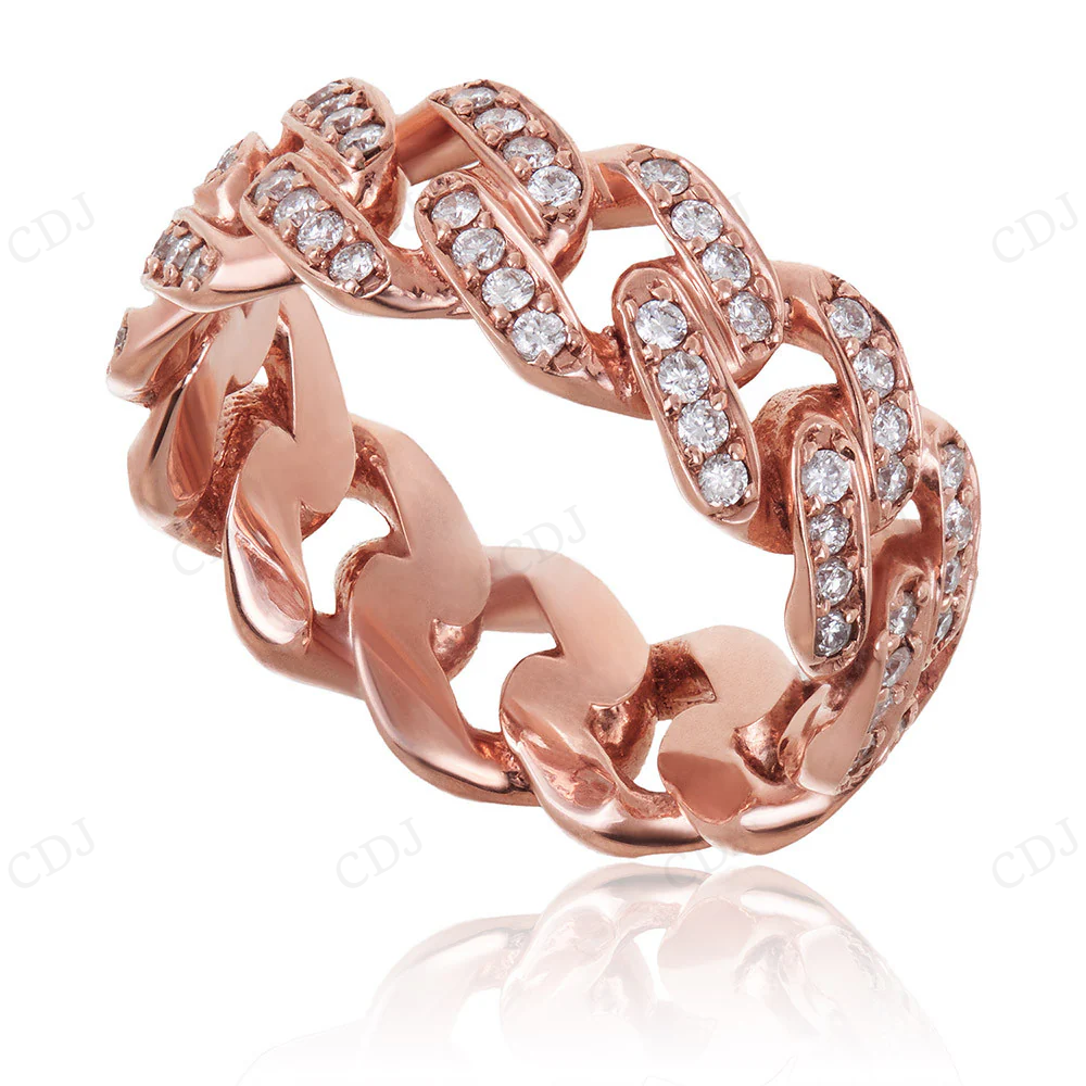 10K Rose Gold CVD Diamond Cuban Link Ring Band hip hop jewelry CustomDiamJewel