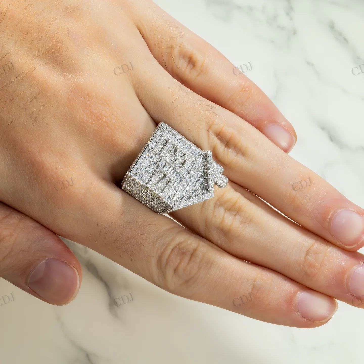 Silver Moissanite Baguette Trap House Ring hip hop ring customdiamjewel