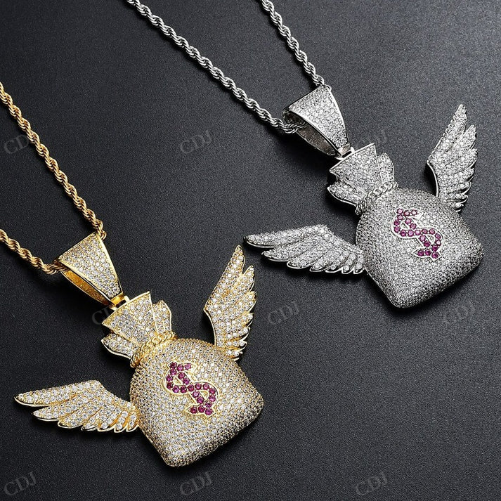 Two Tone Dollar Money Bag Hip Hop Pendant hip hop jewelry CustomDiamJewel