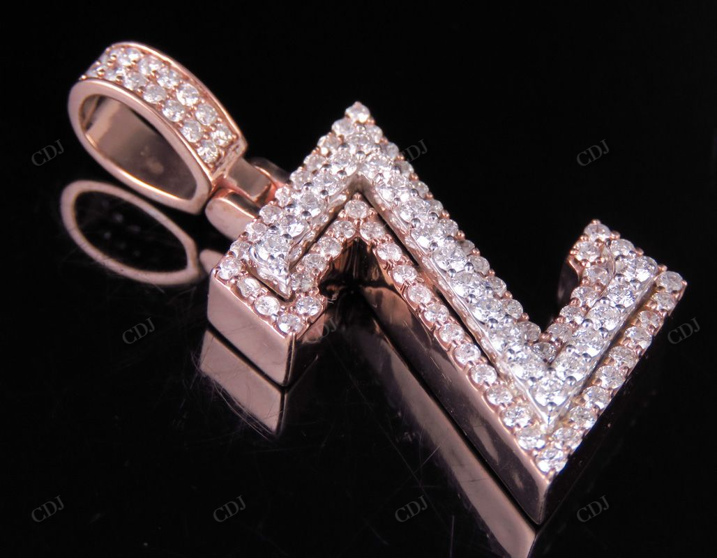 1.5" 10K Two Tone Gold Real Diamond Custom Initial 'Z' Letter Pendant CustomDiamJewel