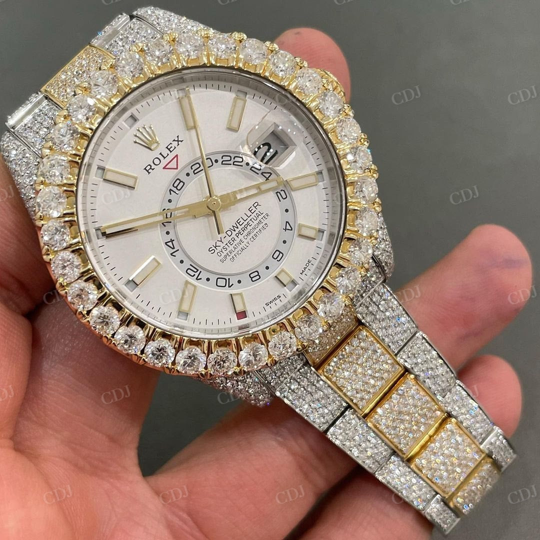 Hip Hop VVS Moissanite Diamond Sky Dweller Two Tone Watch customdiamjewel