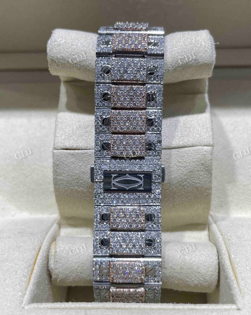 Rose White Iced Out Modified Cartier Skelton Moissanite Watch customdiamjewel