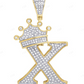 1.6" 0.65 CTW 10K Gold Natural Diamond Crown Initial "X" Pendant CustomDiamJewel