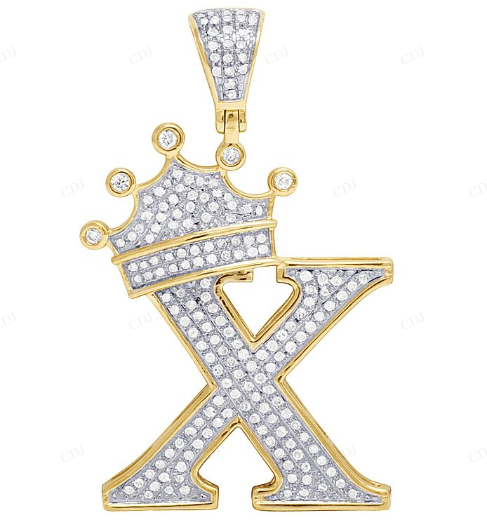 1.6" 0.65 CTW 10K Gold Natural Diamond Crown Initial "X" Pendant CustomDiamJewel