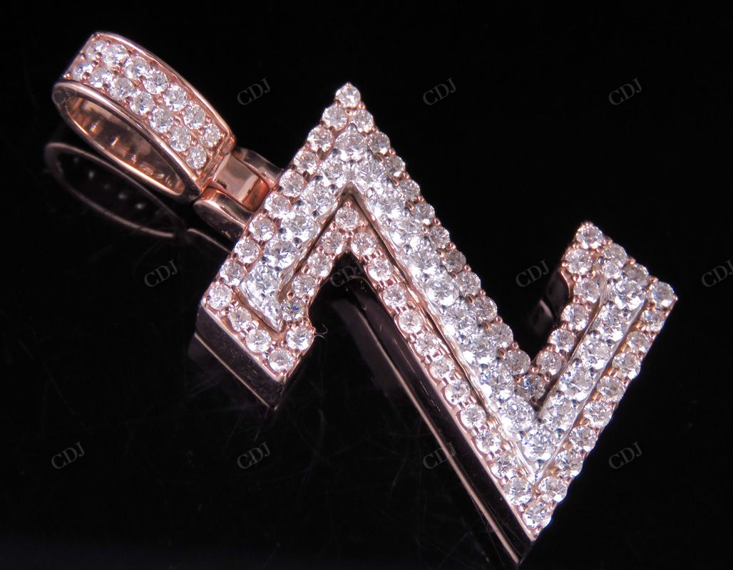 1.5" 10K Two Tone Gold Real Diamond Custom Initial 'Z' Letter Pendant CustomDiamJewel