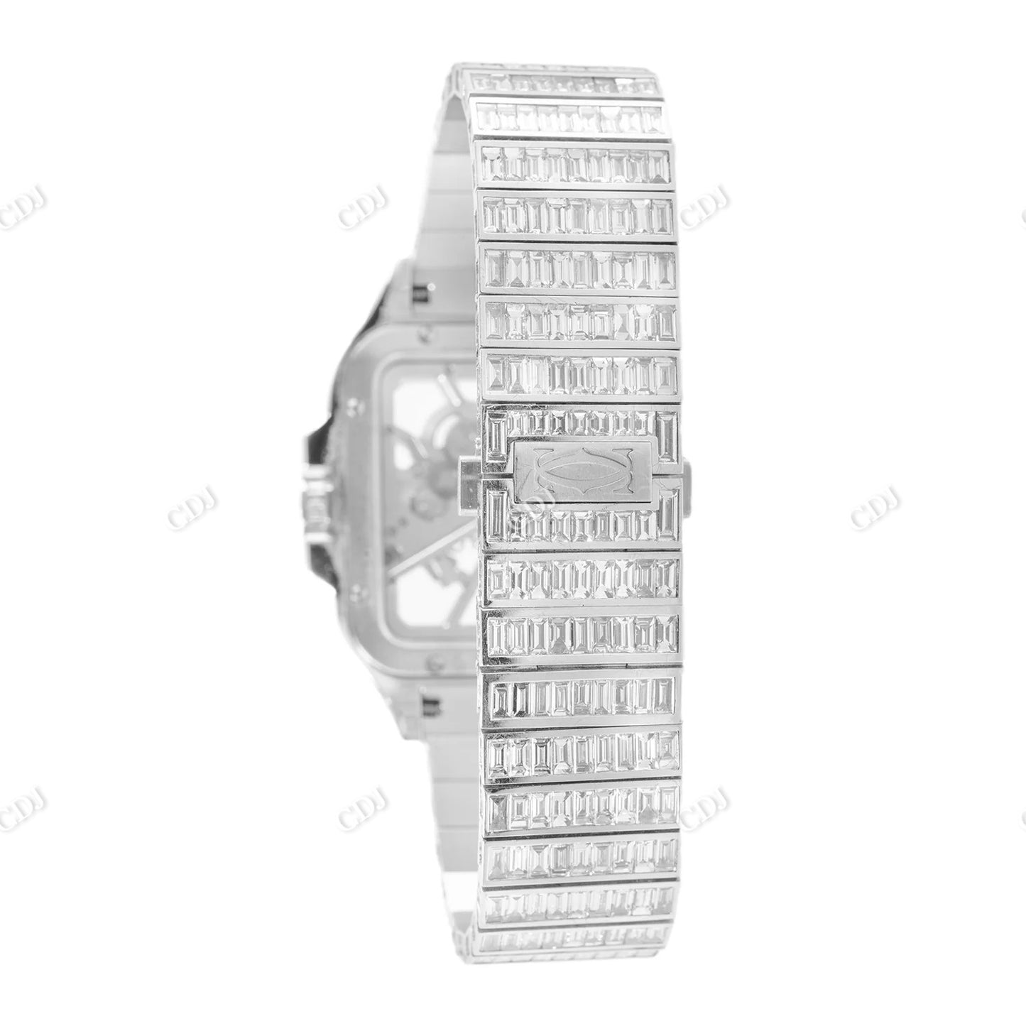 Fully Iced Out Baguette Moissanite Cartier Skeleton Watch customdiamjewel