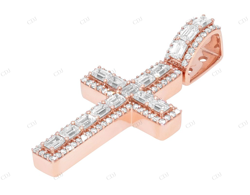 2.25 Inch Single Row Lab Grown Diamond 14K Gold Cross Pendant Hip Hop Pendent CustomDiamJewel