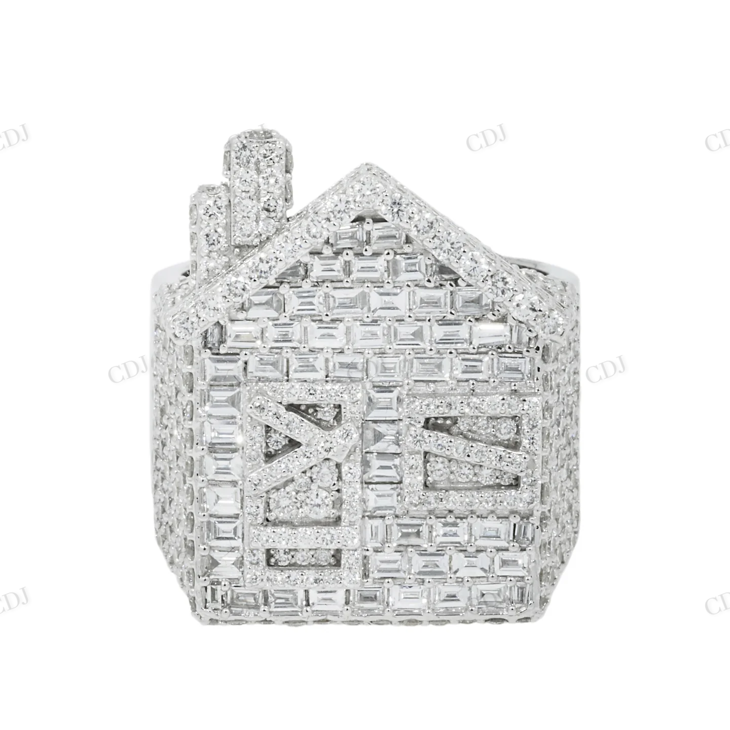 Silver Moissanite Baguette Trap House Ring hip hop ring customdiamjewel