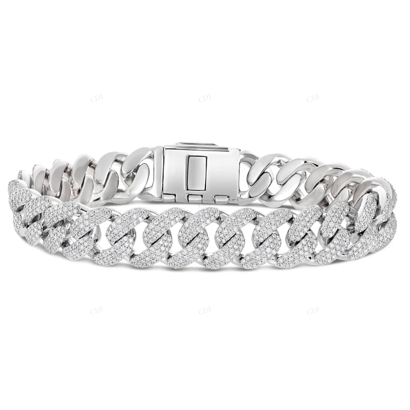 S925 Sterling Silver Moissanite Iced Out Cuban Link Bracelet CustomDiamJewel