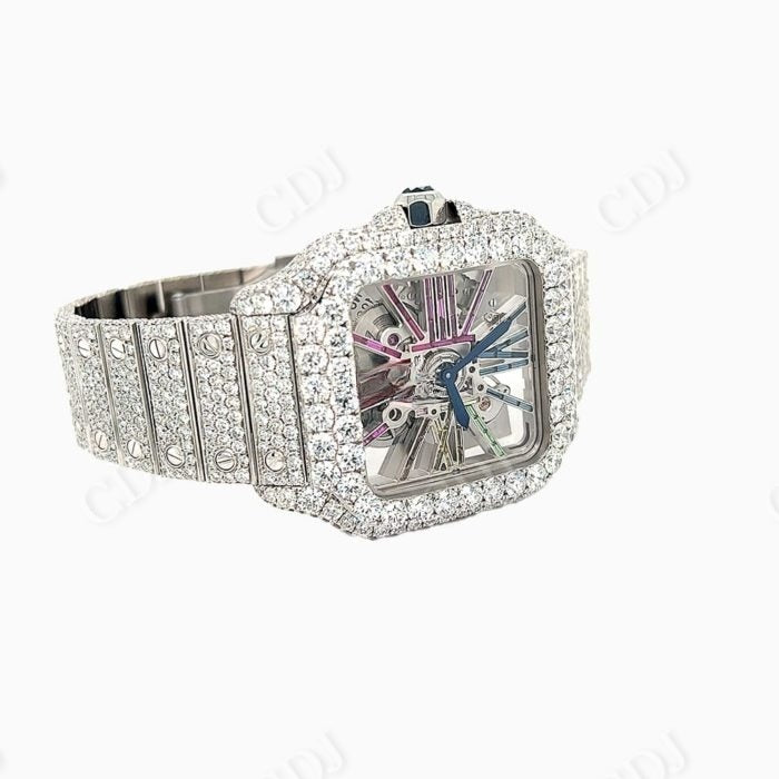 Rainbow Fully Iced Out Custom Cartier Moissanite Watch customdiamjewel