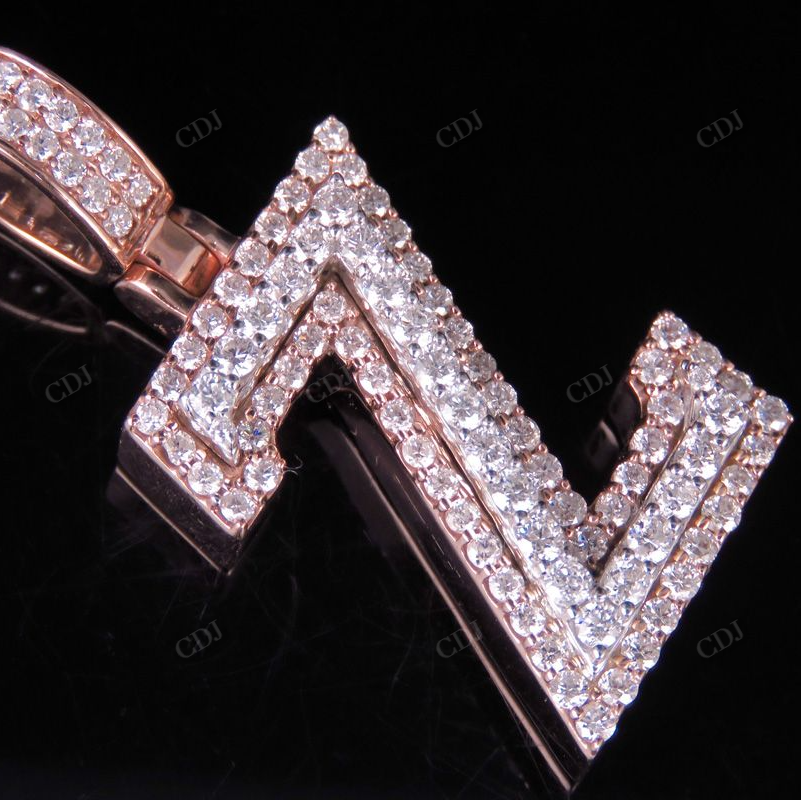 1.5" 10K Two Tone Gold Real Diamond Custom Initial 'Z' Letter Pendant CustomDiamJewel
