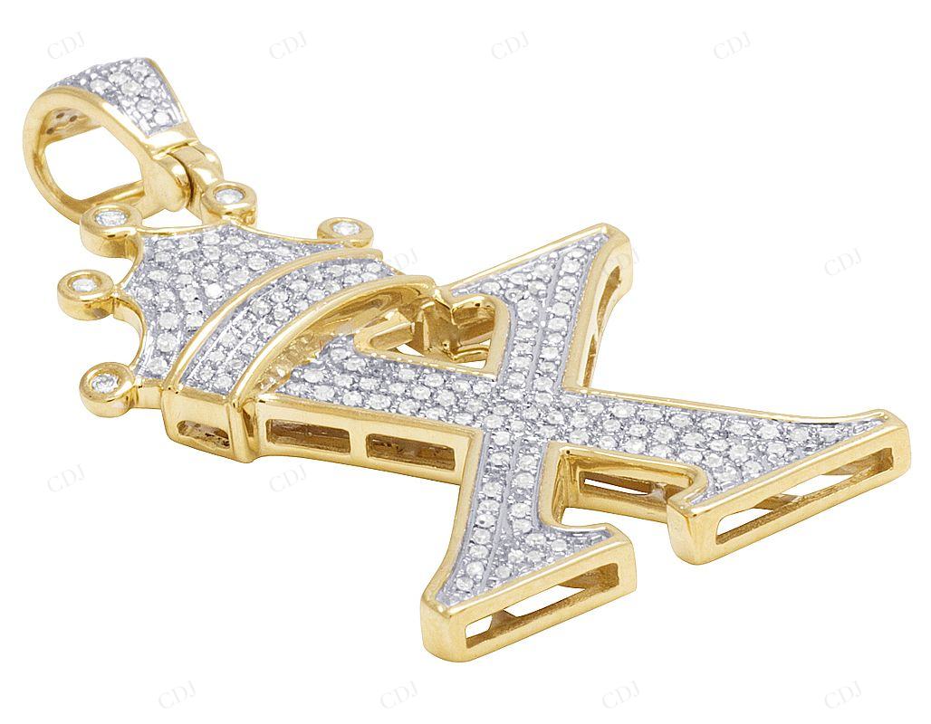 1.6" 0.65 CTW 10K Gold Natural Diamond Crown Initial "X" Pendant CustomDiamJewel
