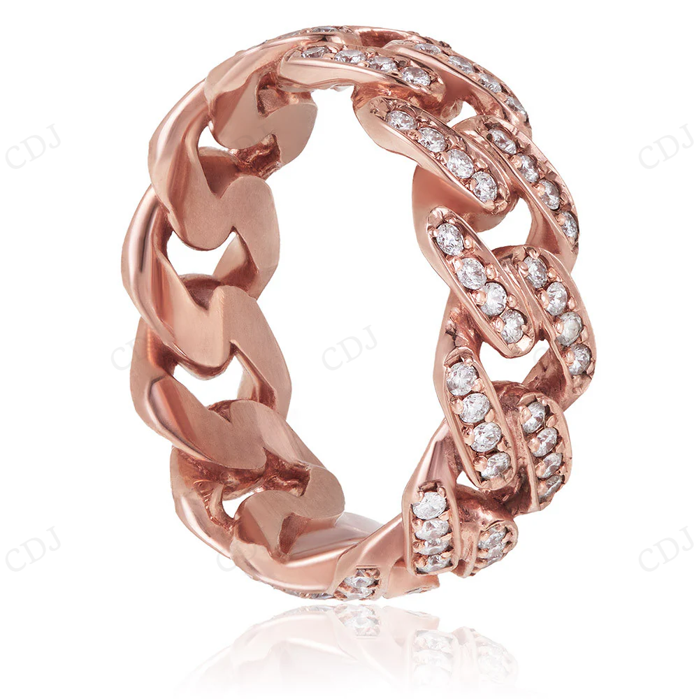10K Rose Gold CVD Diamond Cuban Link Ring Band hip hop jewelry CustomDiamJewel