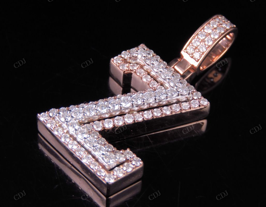 1.5" 10K Two Tone Gold Real Diamond Custom Initial 'Z' Letter Pendant CustomDiamJewel