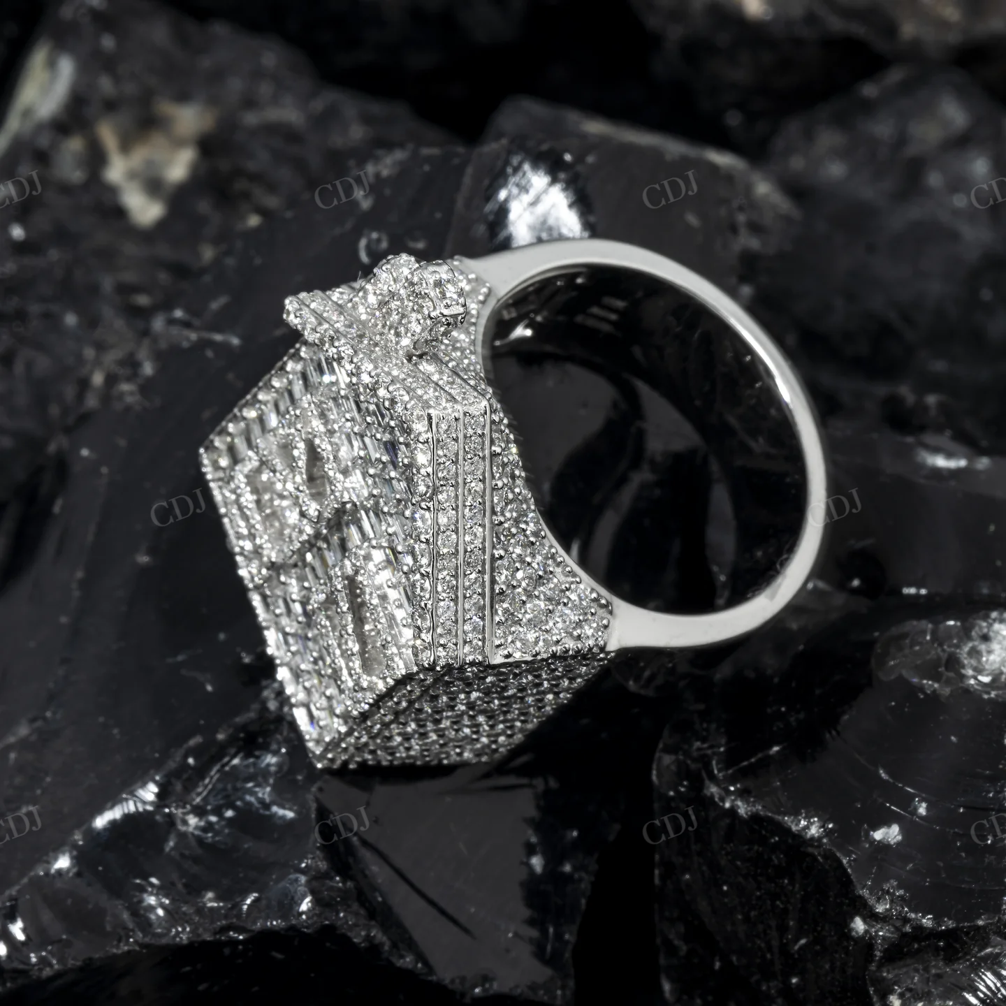 Silver Moissanite Baguette Trap House Ring hip hop ring customdiamjewel