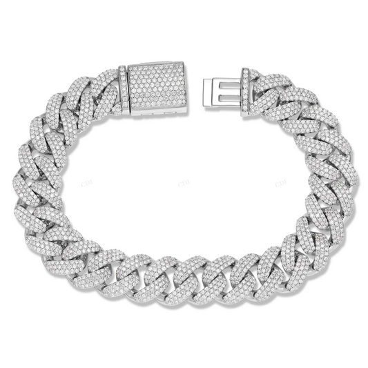 S925 Sterling Silver Moissanite Iced Out Cuban Link Bracelet CustomDiamJewel