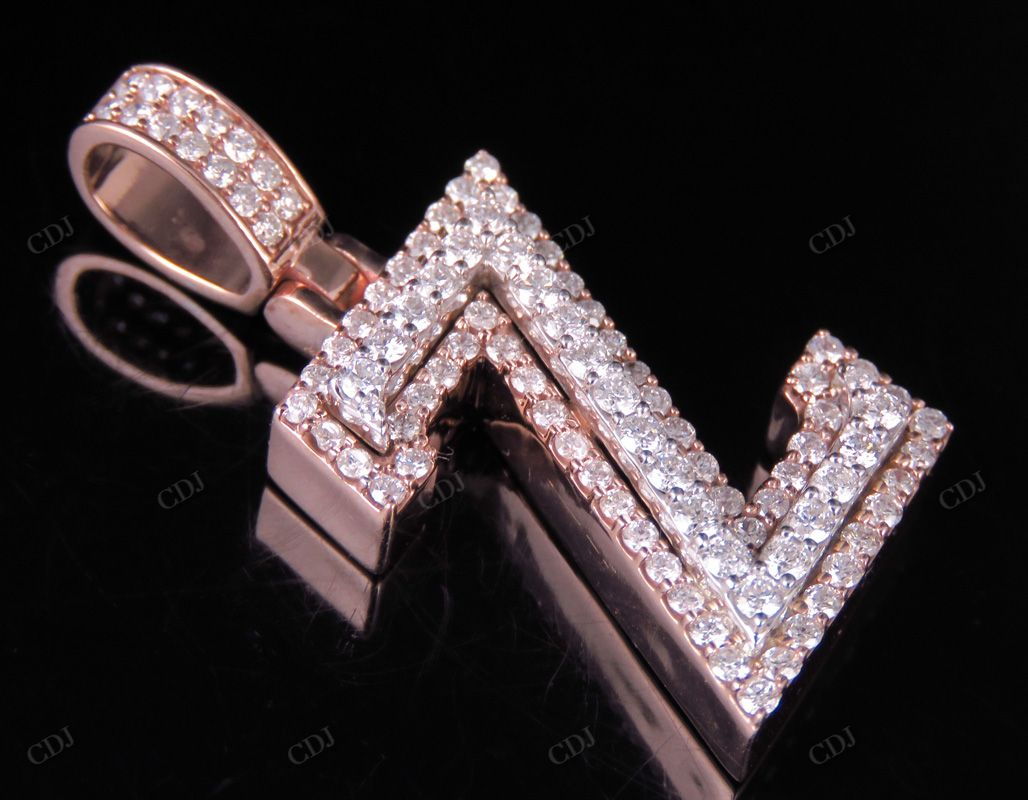 1.5" 10K Two Tone Gold Real Diamond Custom Initial 'Z' Letter Pendant CustomDiamJewel