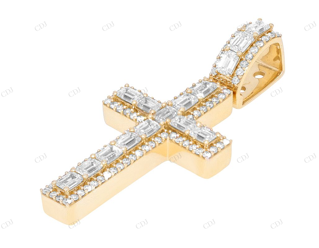 2.25 Inch Single Row Lab Grown Diamond 14K Gold Cross Pendant Hip Hop Pendent CustomDiamJewel