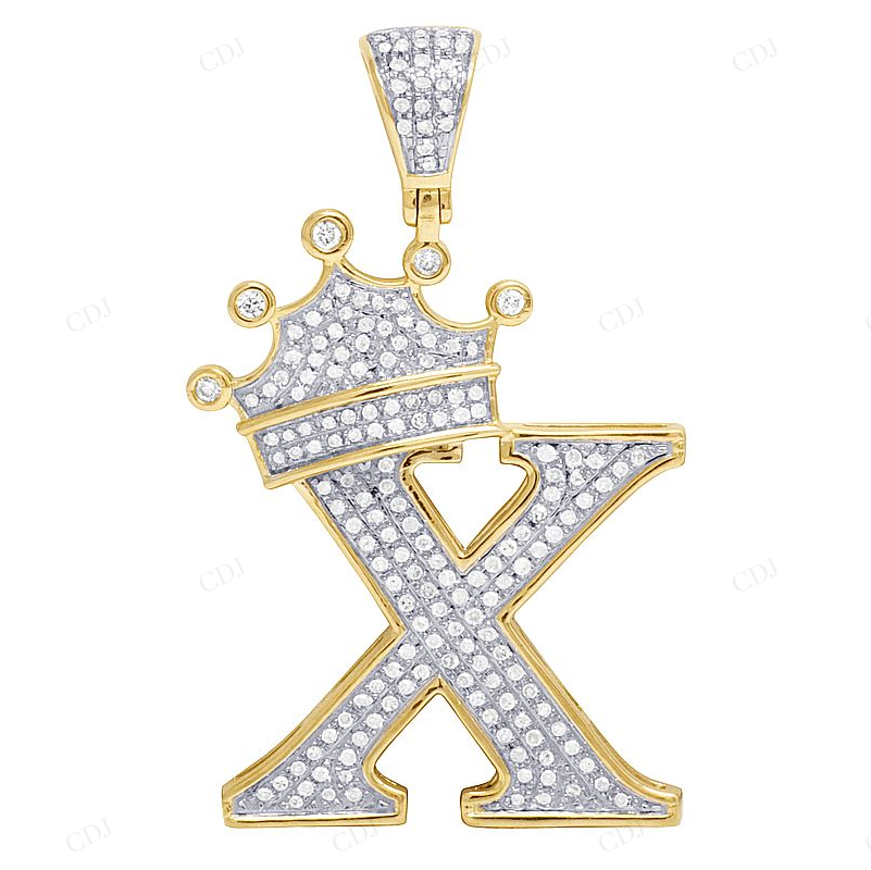 1.6" 0.65 CTW 10K Gold Natural Diamond Crown Initial "X" Pendant CustomDiamJewel