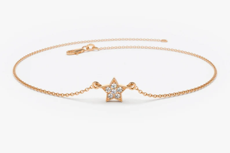 0.06CTW Moissanite Tiny Star Diamond Bracelet  customdiamjewel Sterling Silver Rose Gold VVS-EF