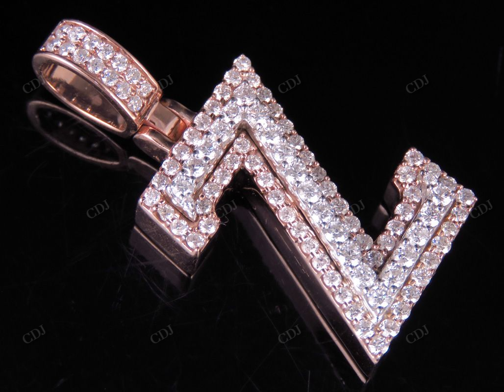 1.5" 10K Two Tone Gold Real Diamond Custom Initial 'Z' Letter Pendant CustomDiamJewel