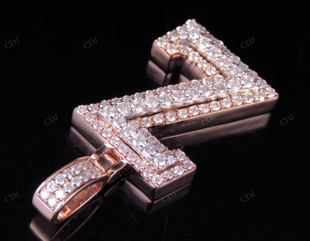 1.5" 10K Two Tone Gold Real Diamond Custom Initial 'Z' Letter Pendant CustomDiamJewel