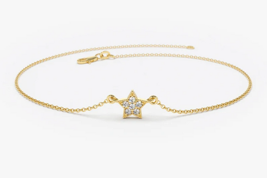 0.06CTW Moissanite Tiny Star Diamond Bracelet  customdiamjewel Sterling Silver Yellow Gold VVS-EF