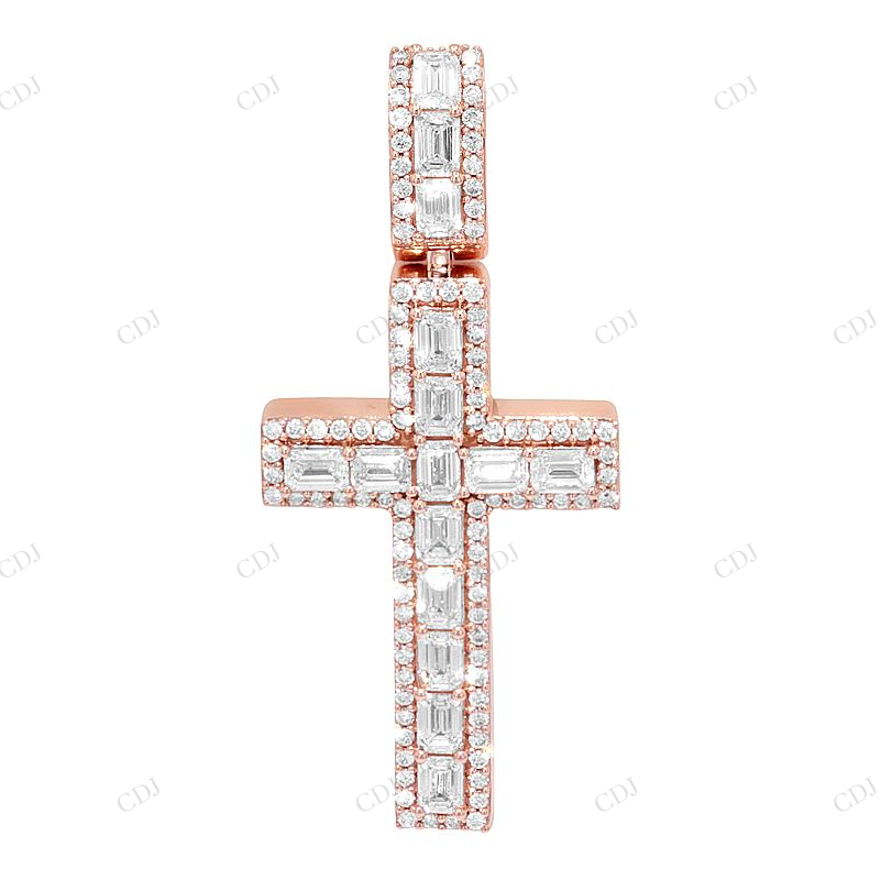 2.25 Inch Single Row Lab Grown Diamond 14K Gold Cross Pendant Hip Hop Pendent CustomDiamJewel