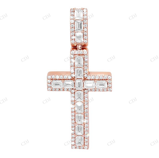 2.25 Inch Single Row Lab Grown Diamond 14K Gold Cross Pendant Hip Hop Pendent CustomDiamJewel
