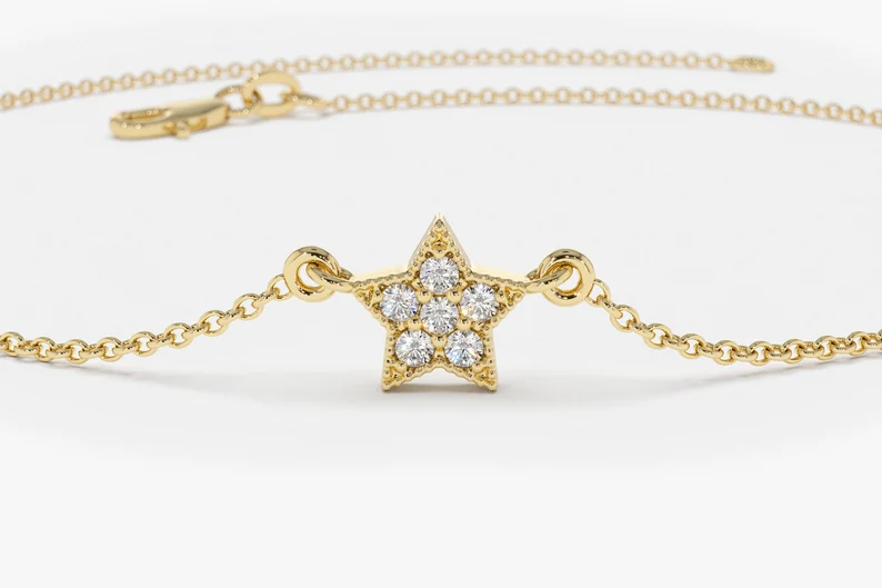 0.06CTW Moissanite Tiny Star Diamond Bracelet  customdiamjewel   