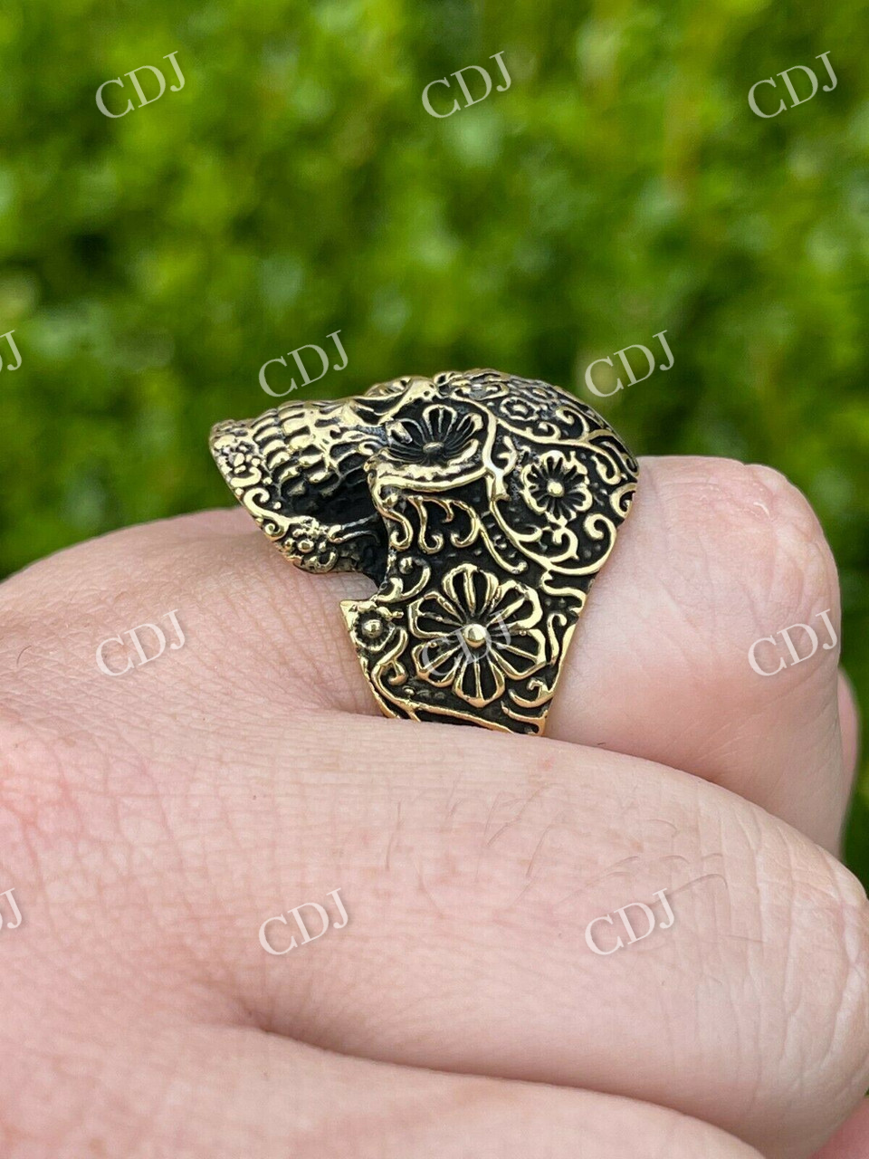 Luxury 14K Gold Calavera Sugar Skull Ring customdiamjewel