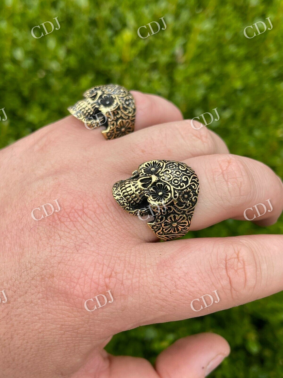 Luxury 14K Gold Calavera Sugar Skull Ring customdiamjewel