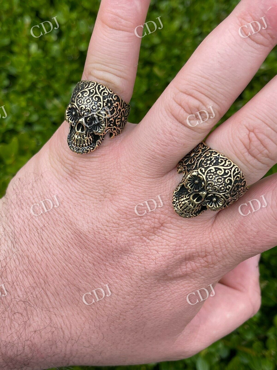 Luxury 14K Gold Calavera Sugar Skull Ring customdiamjewel