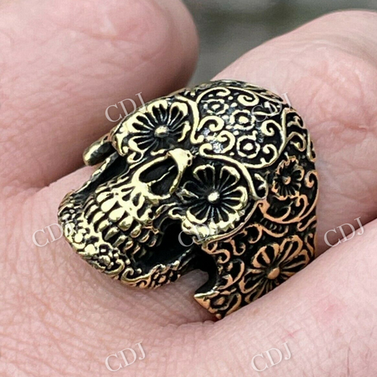 Luxury 14K Gold Calavera Sugar Skull Ring customdiamjewel