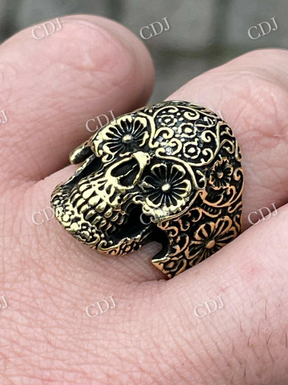 Luxury 14K Gold Calavera Sugar Skull Ring customdiamjewel